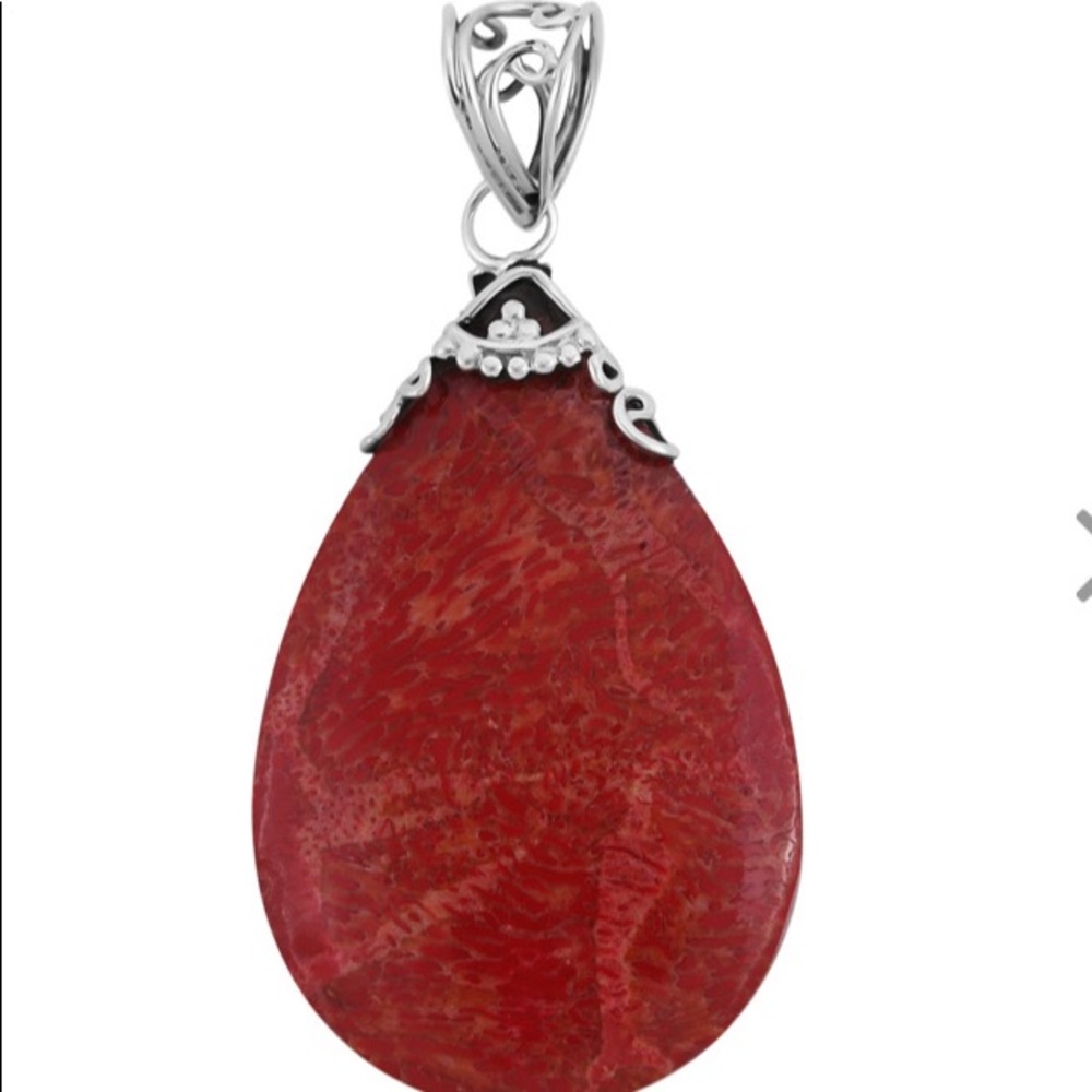 Sponge Coral Teardrop Pendant in Sterling Silver